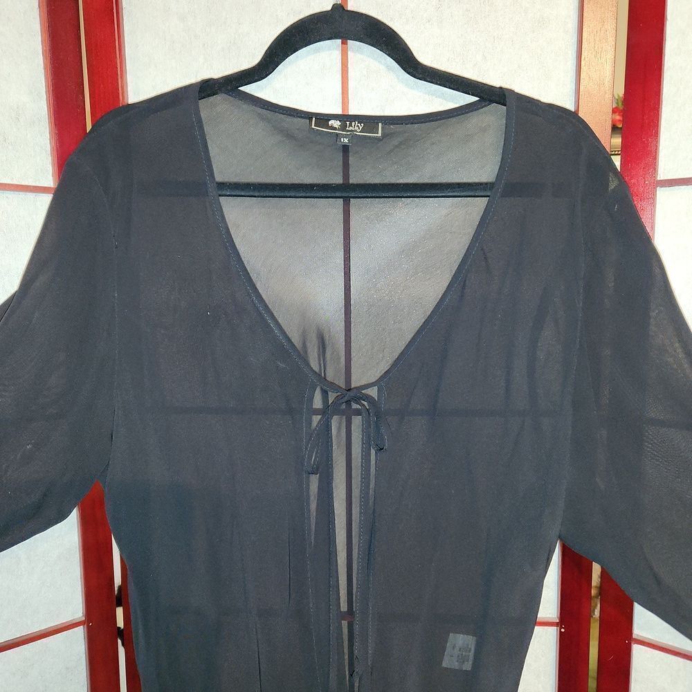 Lily Black Sheer Open Faced Cardigan - Picture 2 of 7